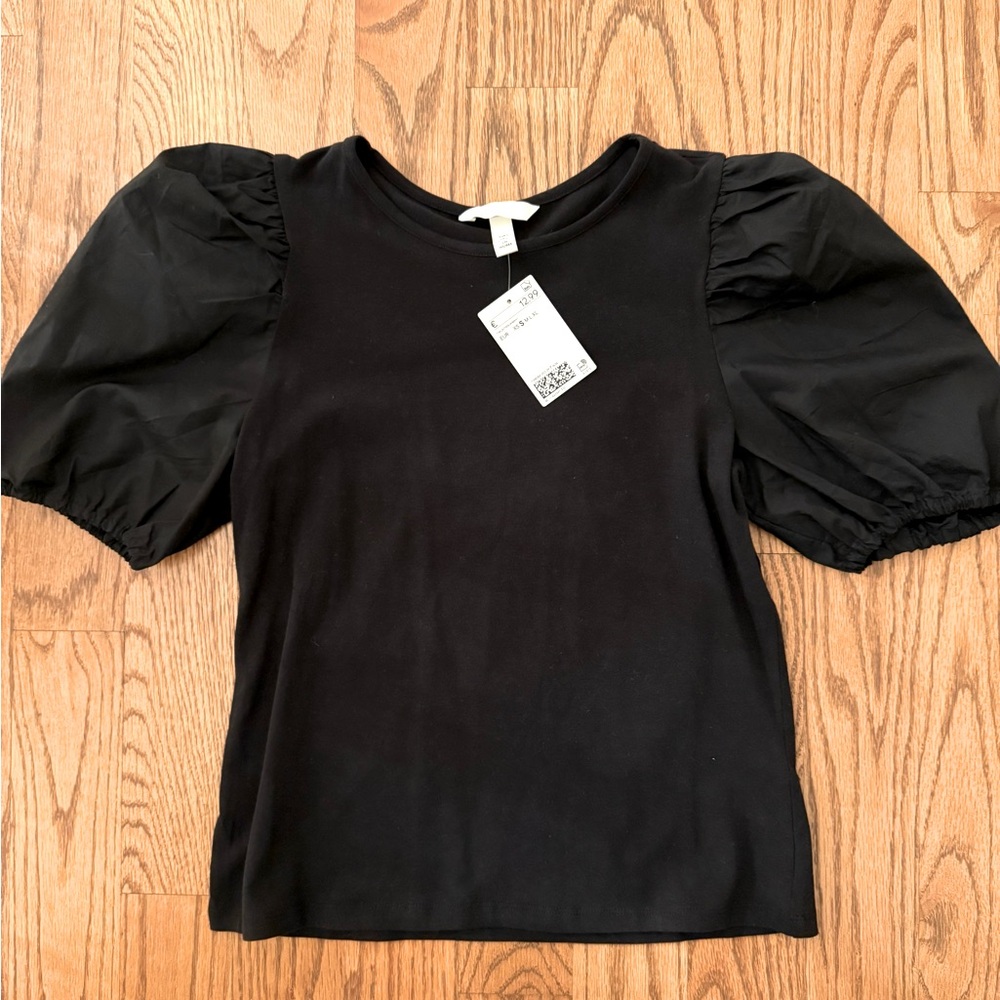 NWT Zara Mixed Fabric T-shirt. Size Small